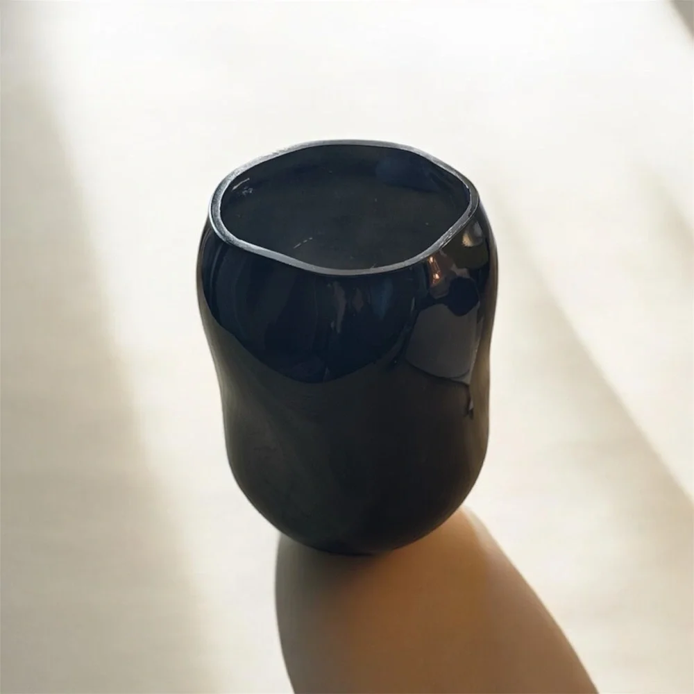 Translucent Black Asymmetrical Vase 5” tall